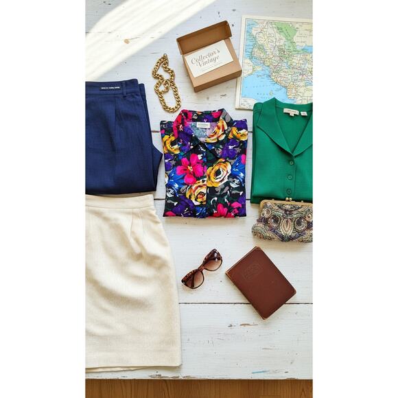 80s Jewel Bloom Floral Rayon Blouse S |Vintage Statement Top Hong Kong - Picture 5 of 10